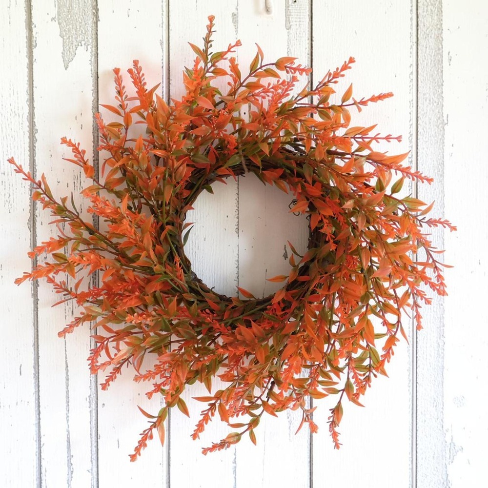 Orange small Fall Wreath, Candle Ring, Year Round Cabinet‎ Decor Mirror